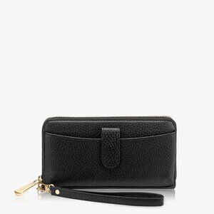 GiGi New York Large City Phone Wallet Wristlet Black Pebble Grain Leather